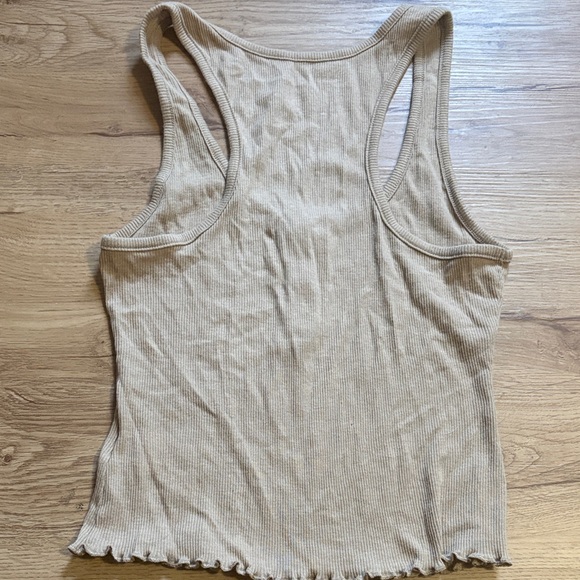 Ribbed Button-Front Racerback Tank Top - Beige - Picture 3 of 3